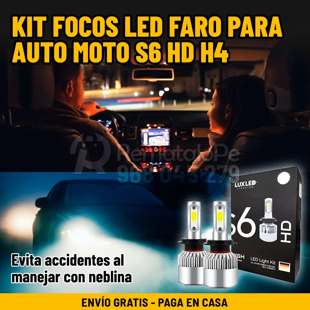Kit Foco Led Faro Auto Moto Tecnología Alemana S6 HD H4